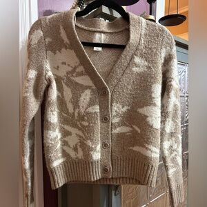 Women's Beige Floral Cardigan Sweater